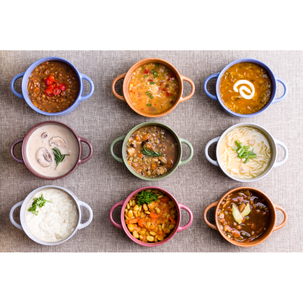 Assorted soups from worldwide cuisines